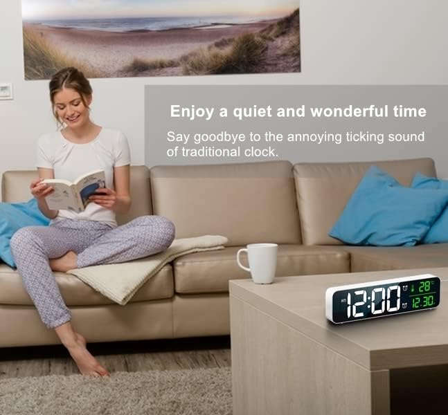 Digital Clock Large Display, Alarm Clock for Living Room Office Bedroom Decor, LED Corded Electric, Date Temp Display Wall Clock, Automatic Brightness Dimmer Smart Cool Modern Desk Accessories Black