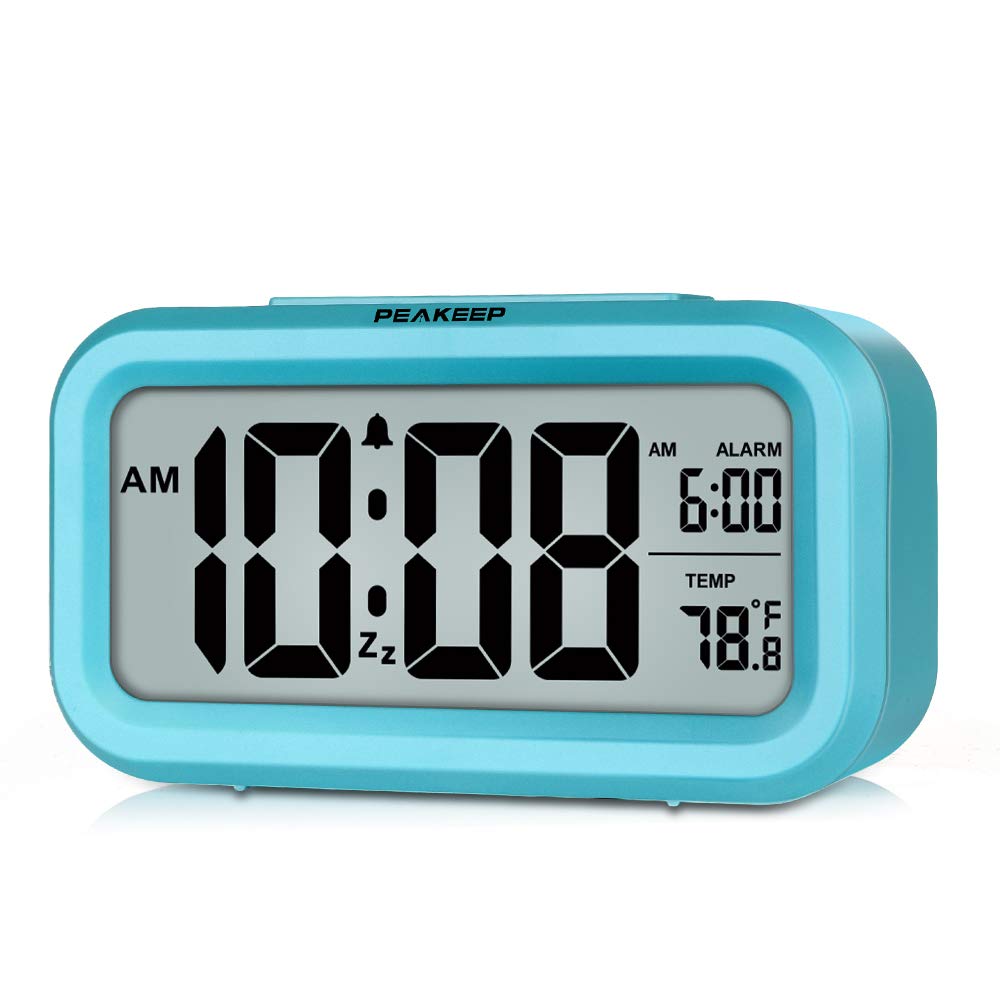 Peakeep Night Light Digital Alarm Clock Battery Operated with Indoor Temperature, Desk Small Clock (White)