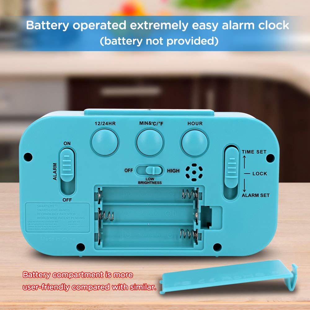 Peakeep Night Light Digital Alarm Clock Battery Operated with Indoor Temperature, Desk Small Clock (White)