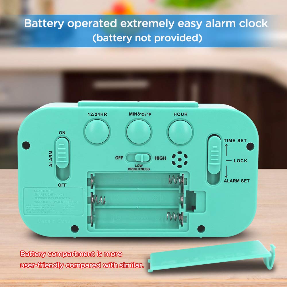 Peakeep Night Light Digital Alarm Clock Battery Operated with Indoor Temperature, Desk Small Clock (White)