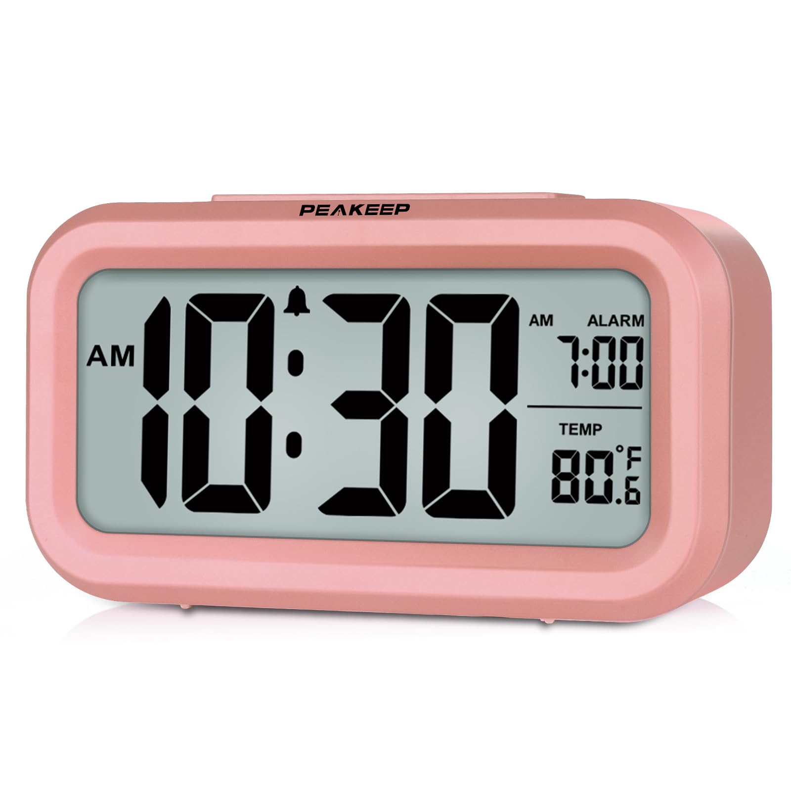 Peakeep Night Light Digital Alarm Clock Battery Operated with Indoor Temperature, Desk Small Clock (White)