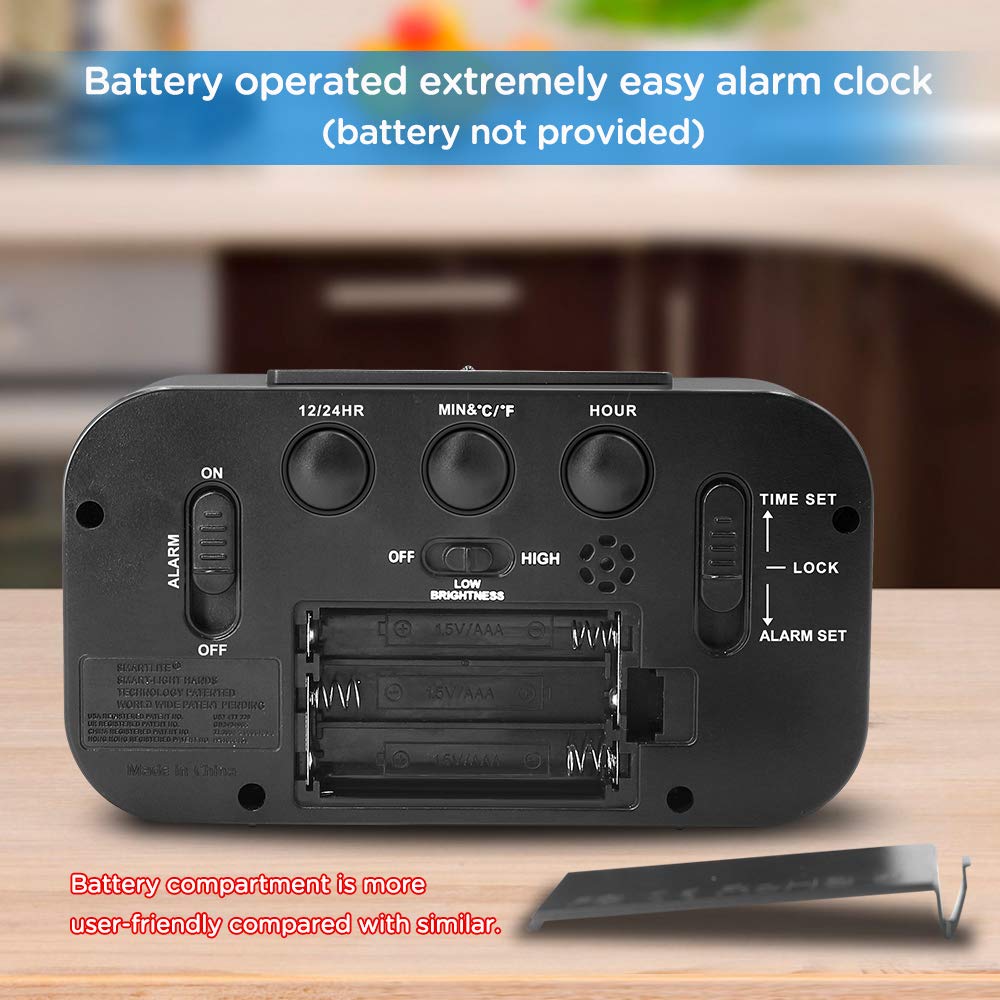 Peakeep Night Light Digital Alarm Clock Battery Operated with Indoor Temperature, Desk Small Clock (White)