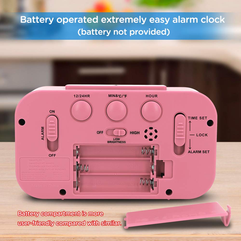 Peakeep Night Light Digital Alarm Clock Battery Operated with Indoor Temperature, Desk Small Clock (White)