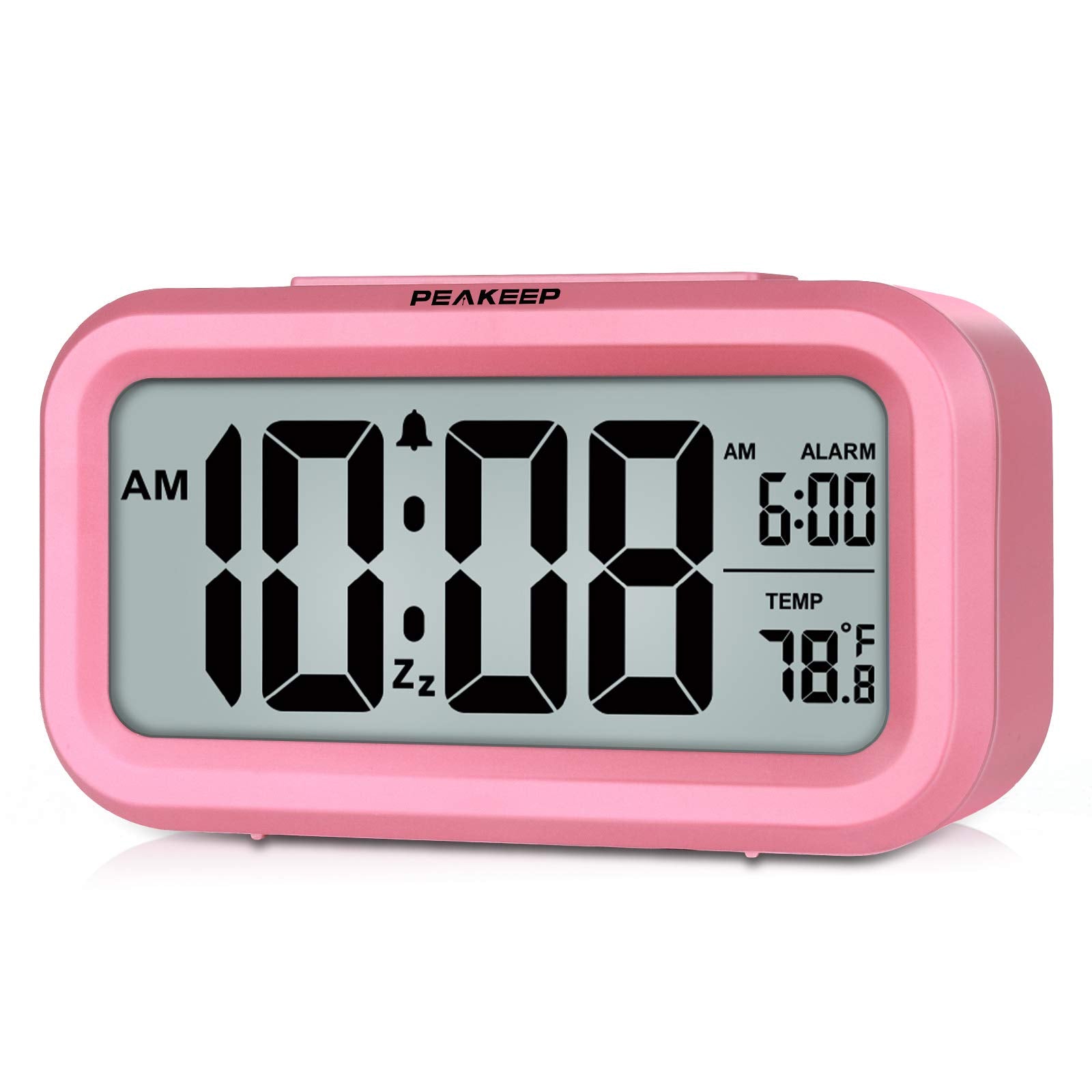 Peakeep Night Light Digital Alarm Clock Battery Operated with Indoor Temperature, Desk Small Clock (White)