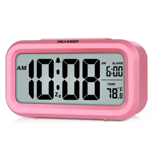 Peakeep Night Light Digital Alarm Clock Battery Operated with Indoor Temperature, Desk Small Clock (White)