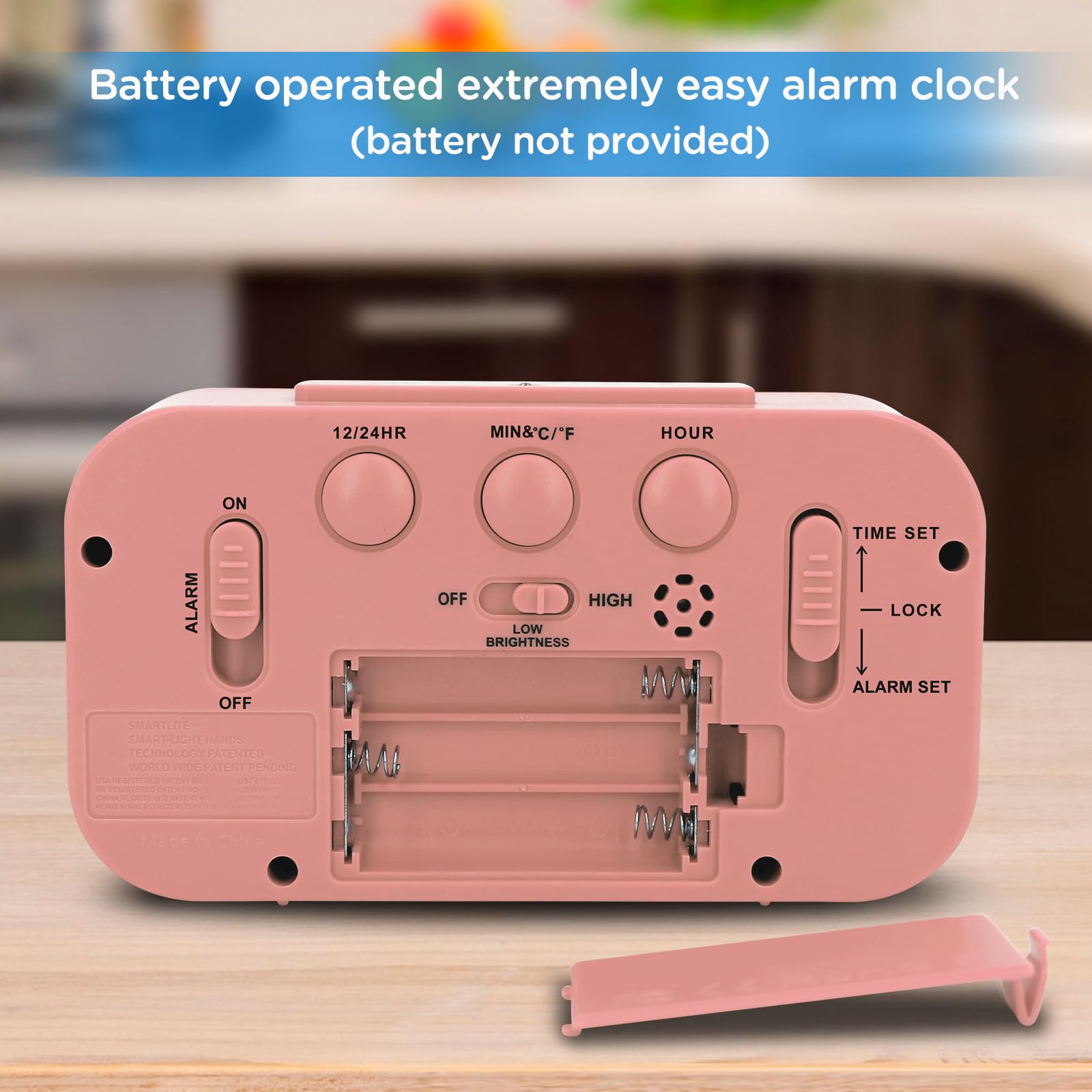Peakeep Night Light Digital Alarm Clock Battery Operated with Indoor Temperature, Desk Small Clock (White)