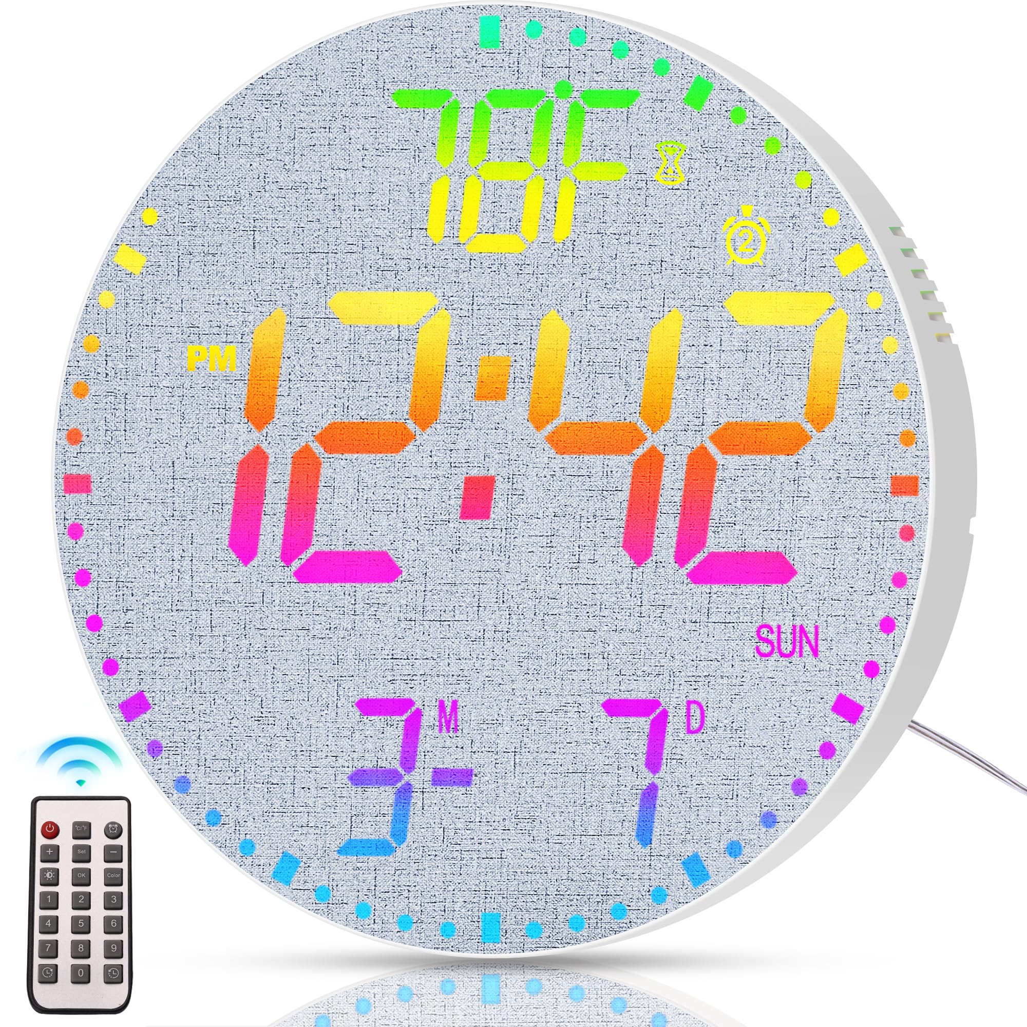 Kasbin 12 Inch Large Digital Wall Clock with Remote Control, RGB Color, Alarm, Timer, Date, Temperature, LED Display for Classroom, Living Room, Bedroom, Gift for Elderly (Black Mirror, 12")