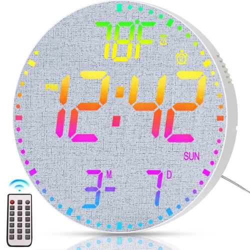 Kasbin 12 Inch Large Digital Wall Clock with Remote Control, RGB Color, Alarm, Timer, Date, Temperature, LED Display for Classroom, Living Room, Bedroom, Gift for Elderly (Black Mirror, 12")